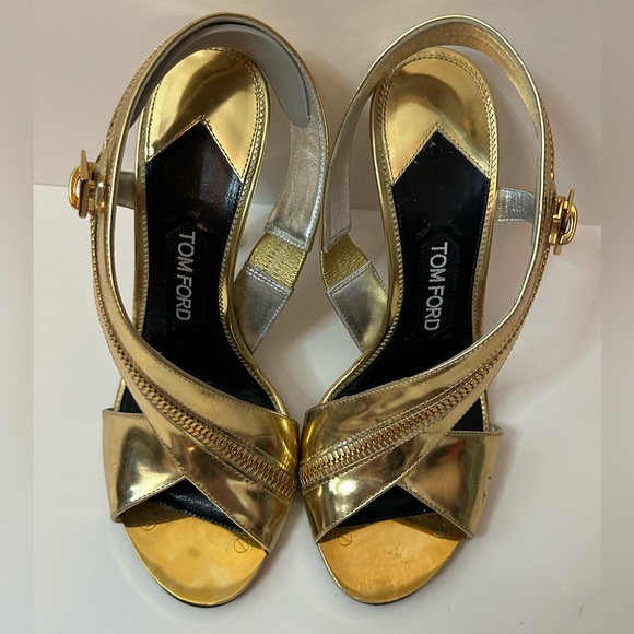 Tom Ford Gold Sling Back Sandal Heels - Picture 1 of 8